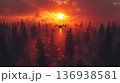 Surveillance drone over wildfire at sunse 136938581