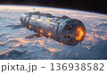 Futuristic Space Station Orbiting Earth with Glowing Lights 136938582