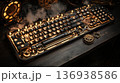 Steampunk mechanical keyboard with glowing keys 136938586
