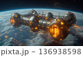 Futuristic Space Station Orbiting Earth with Glowing Lights 136938598