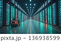 Futuristic forklift operating in high-tech warehouse 136938599