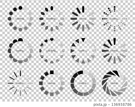包含 12 種不同設計的單色漸層裝載標誌的向量插圖集 包含 12 種不同設計的單色漸層裝載標誌的向量插圖集 136938786