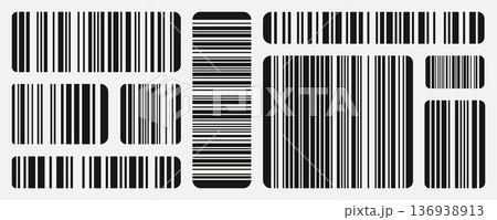 Various black barcodes with rounded corners Various black barcodes with rounded corners 136938913
