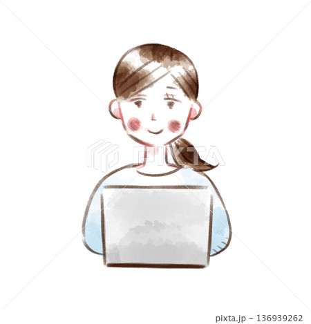 ノートパソコンを操作する女性のイラスト ノートパソコンを操作する女性のイラスト 136939262