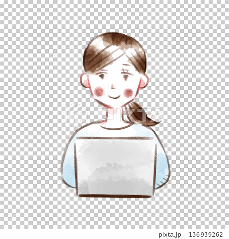 ノートパソコンを操作する女性のイラスト ノートパソコンを操作する女性のイラスト 136939262
