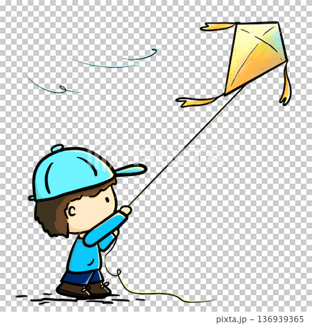 Isolated child flying and controlling a kite side view cartoon illustration Isolated child flying and controlling a kite side view cartoon illustration 136939365