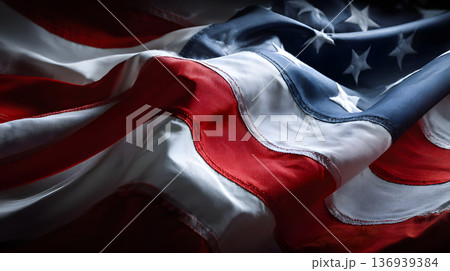 なびくアメリカ国旗の背景イメージ。国際・ニュース・ビジネス向け素材 136939384
