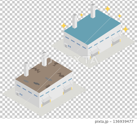 工廠建築屋頂維修前後對比材料(含等距煙囪) 工廠建築屋頂維修前後對比材料(含等距煙囪) 136939477