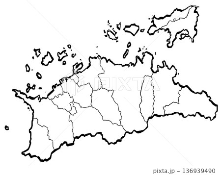 香川県地図・市町村区分のイラスト （筆タッチ） シンプル 136939490
