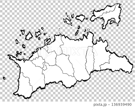 香川県地図・市町村区分のイラスト （筆タッチ） シンプル 136939490