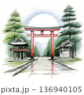 an AI Image Generator, Red Torii Gate Stands Peacefully Amid Serene Landscape 136940105