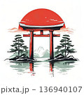 an AI Image Generator, Red Torii Gate Stands Peacefully Amid Serene Landscape 136940107