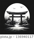 an AI Image Generator, Dramatic Black And White Torii Gate Mountain Illustration 136940117