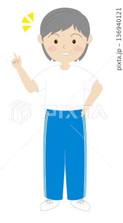 笑顔で指差しをする元気な高齢の女性 笑顔で指差しをする元気な高齢の女性 136940121