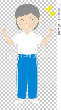 笑顔でガッツポーズをする元気な高齢の女性 136940125