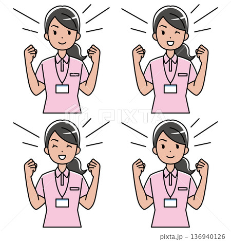 ガッツポーズするポロシャツの外国人女性（カラー） 136940126