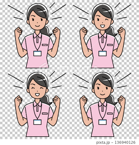 ガッツポーズするポロシャツの外国人女性（カラー） 136940126