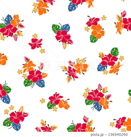 アロハシャツに最適なハイビスカスのテキスタイル図案, 136940260