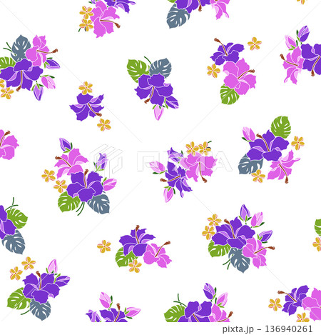 アロハシャツに最適なハイビスカスのテキスタイル図案, 136940261