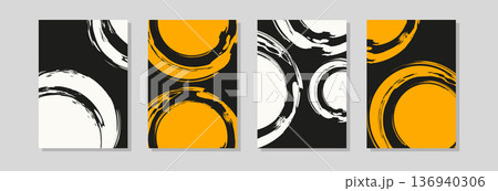 Abstract yellow, black and white brush poster set Abstract yellow, black and white brush poster set 136940306