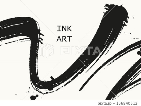 Abstract Black Ink Brush Strokes Art 136940312