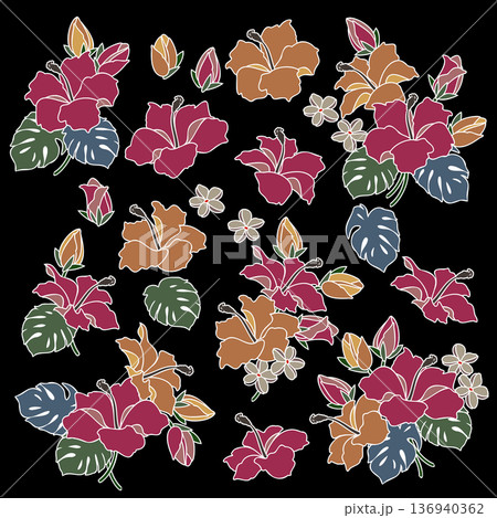 美しいハイビスカスのイラスト素材集, 136940362