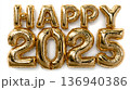Golden balloons wishing happy 2025 on white background 136940386
