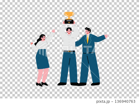 A businessman holding a trophy A businessman holding a trophy 136940763