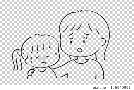 一位母親擔心生病的孩子,孩子正依偎在她身邊。 一位母親擔心生病的孩子,孩子正依偎在她身邊。 136940991