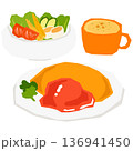 オムライスとサラダとコーンスープのベクターイラスト 136941450