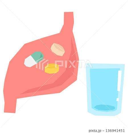 挿絵などに使える胃薬を飲むイメージのベクターイラスト素材 136941451