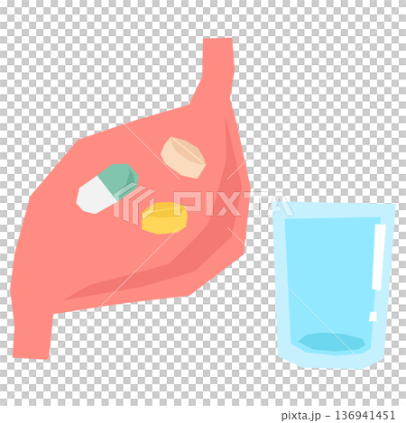 挿絵などに使える胃薬を飲むイメージのベクターイラスト素材 136941451