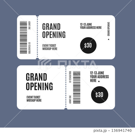 Realistic Detailed 3d Grand Opening Event Entry Tickets Template Mockup Set. Vector 136941740