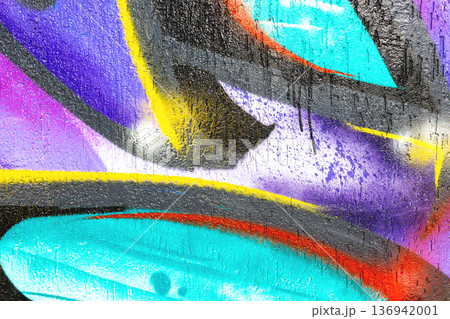 Colorful Urban Graffiti Wall Art in Blue, Purple, Yellow with 90s, Y2K Street Style 136942001