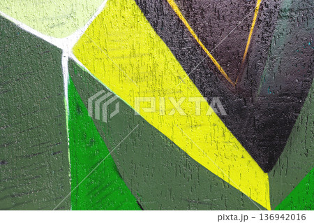 Abstract Geometric Graffiti Wall with Green, Yellow, Black Color Blocks for Urban 90s Street Style Abstract Geometric Graffiti Wall with Green, Yellow, Black Color Blocks for Urban 90s Street Style 136942016