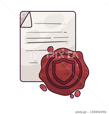 Illustration of Document with Wax Seal 136942056