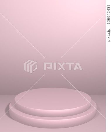 華やかなピンクの円形2段台座 コスメ・美容向け商品展示3D背景 136942455
