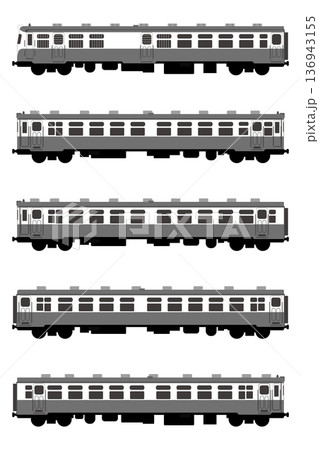 旧国鉄の気動車セット(キハユニ15・キハ11・キハ17・キハ18)モノクロ 136943155