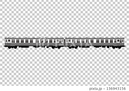 旧国鉄の気動車 キハ11を2両つなげたモノクロイラスト 136943156