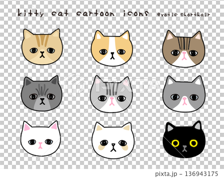 Hand-drawn illustration vector icon set of various cats Hand-drawn illustration vector icon set of various cats 136943175