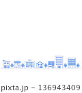 街並みのイラストのバナー背景　手描き風　正方形　青 136943409
