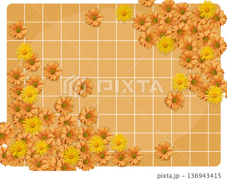 Orange Marigold Floral Frame on Grid Background Orange Marigold Floral Frame on Grid Background 136943415