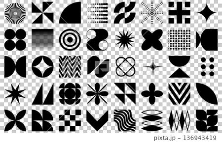 Vector Icon Set of Modern Geometric Motifs and Abstract Shapes | Monochrome Vector Icon Set of Modern Geometric Motifs and Abstract Shapes | Monochrome 136943419