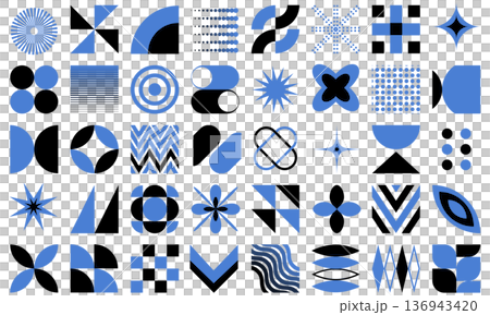 Vector Icon Set of Modern Geometric Motifs and Abstract Shapes | Blue Vector Icon Set of Modern Geometric Motifs and Abstract Shapes | Blue 136943420