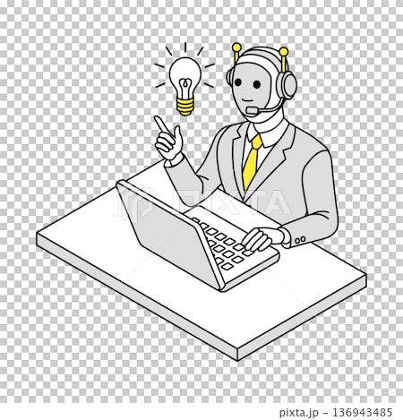 パソコンでひらめくAIロボットのイラスト パソコンでひらめくAIロボットのイラスト 136943485
