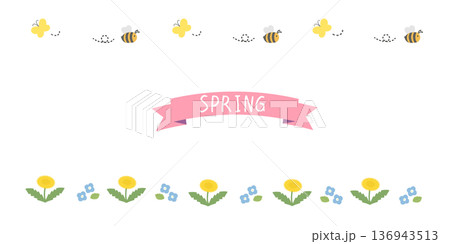 春の背景イラスト　バナー　春の花　フレーム　 136943513