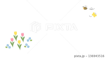 春の背景イラスト　バナー　春の花　フレーム　 136943516