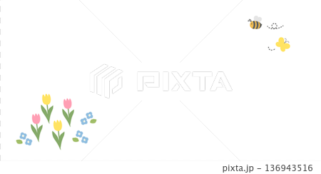 春の背景イラスト　バナー　春の花　フレーム　 136943516