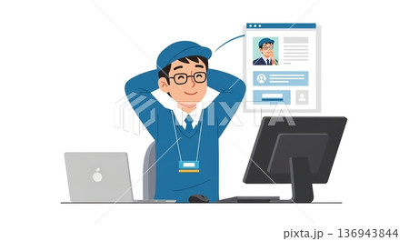 リラックスして仕事に取り組む男性 136943844