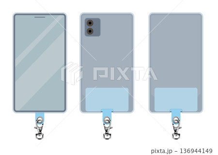 スマートフォンの表裏とカメラ有無のバリエーション ストラップホルダー装着 136944149